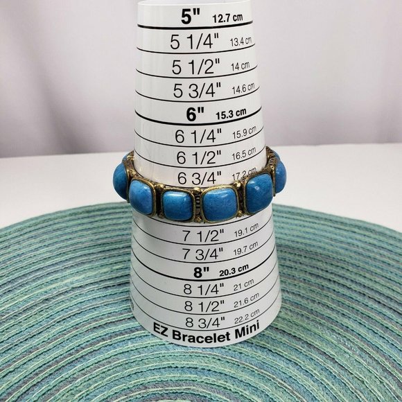 Fossil Stretch Square Blue Beaded Link Bracelet Dark Gold Hardware 7" - Picture 8 of 8